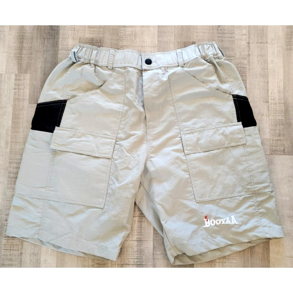 Vintage Booyaa Baggy Cargo Shorts Mens XL‎ Stretch Gray Fishing 90s Wide Leg Y2K